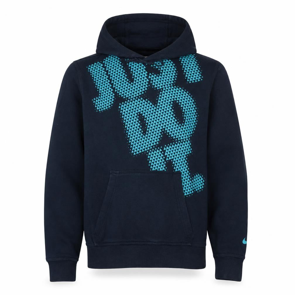 Front view of Nike Men's Blue Graphic Pullover Hoodie, size S