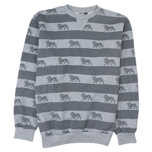 Lonsdale Men’s Grey Striped Lion Print Sweatshirt Medium Pullover