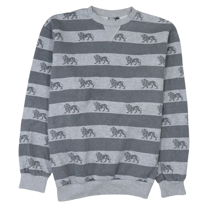 Lonsdale Men’s Grey Striped Lion Print Sweatshirt Medium Pullover
