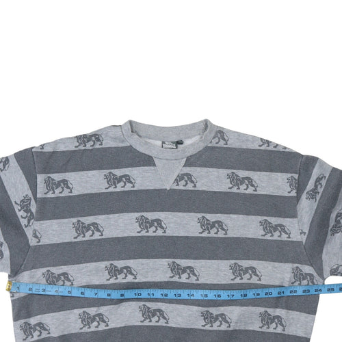 Lonsdale Men’s Grey Striped Lion Print Sweatshirt Medium Pullover