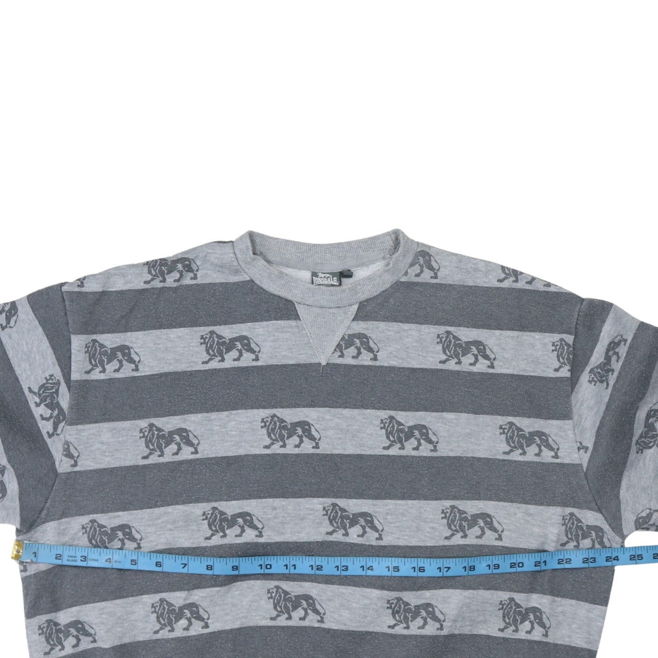 Lonsdale Men’s Grey Striped Lion Print Sweatshirt Medium Pullover