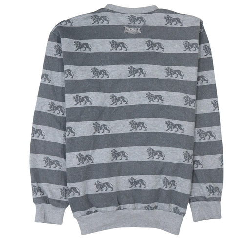 Lonsdale Men’s Grey Striped Lion Print Sweatshirt Medium Pullover