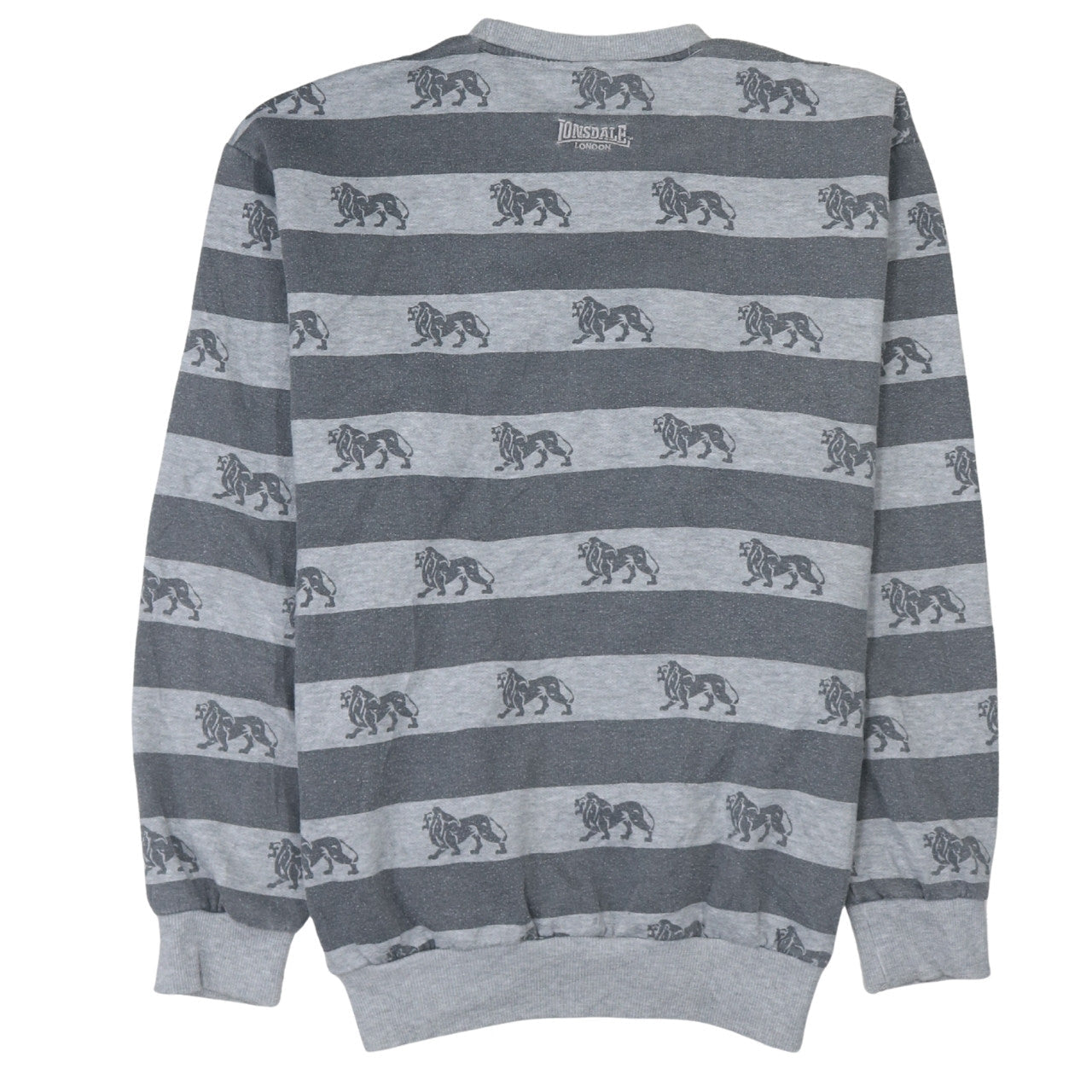 Lonsdale Men’s Grey Striped Lion Print Sweatshirt Medium Pullover