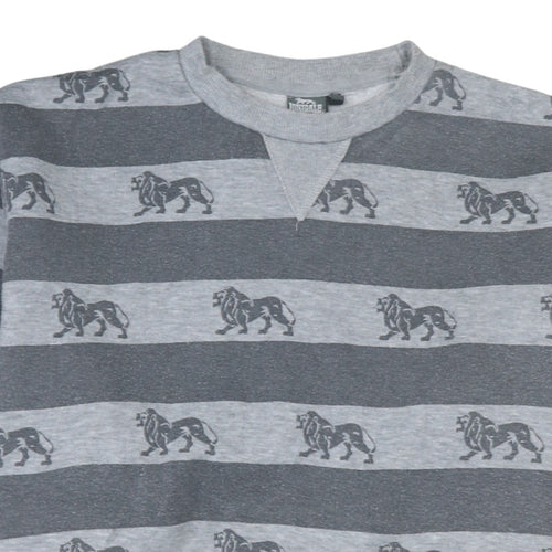 Lonsdale Men’s Grey Striped Lion Print Sweatshirt Medium Pullover