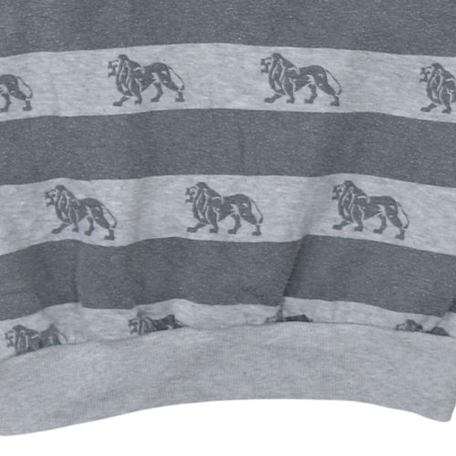 Lonsdale Men’s Grey Striped Lion Print Sweatshirt Medium Pullover