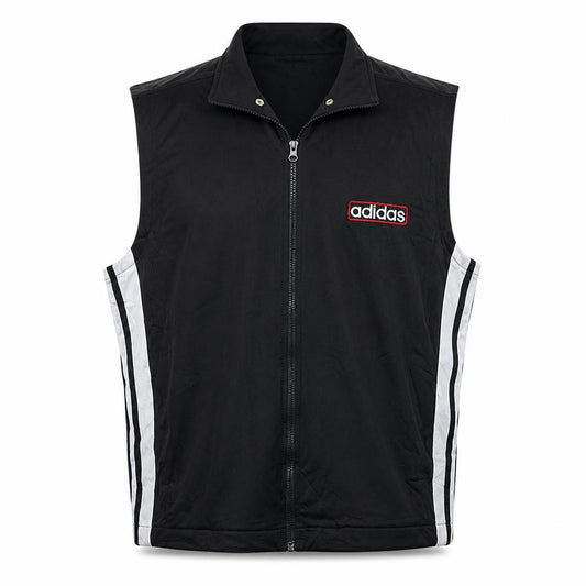 Front view of Adidas Men's Black Sleeveless Track Jacket, size 40, Regular Fit