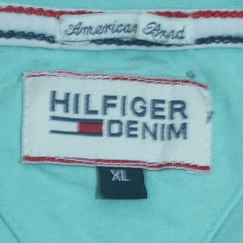 Tommy Hilfiger Men's Green V-Neck Cotton T-Shirt XL