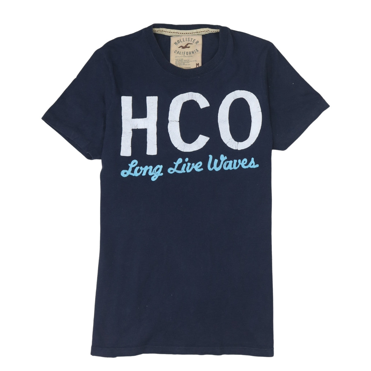 Hollister Men's Blue Graphic Logo T-Shirt Medium Casual Cotton
