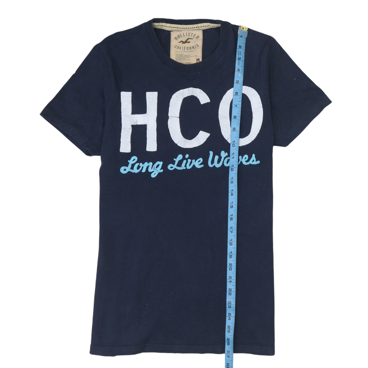 Hollister Men's Blue Graphic Logo T-Shirt Medium Casual Cotton
