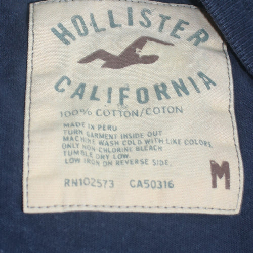 Hollister Men's Blue Graphic Logo T-Shirt Medium Casual Cotton