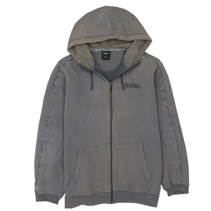 Diesel Men's Grey Full Zip Hoodie Size L Logo Cotton Blend