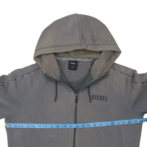 Diesel Men's Grey Full Zip Hoodie Size L Logo Cotton Blend