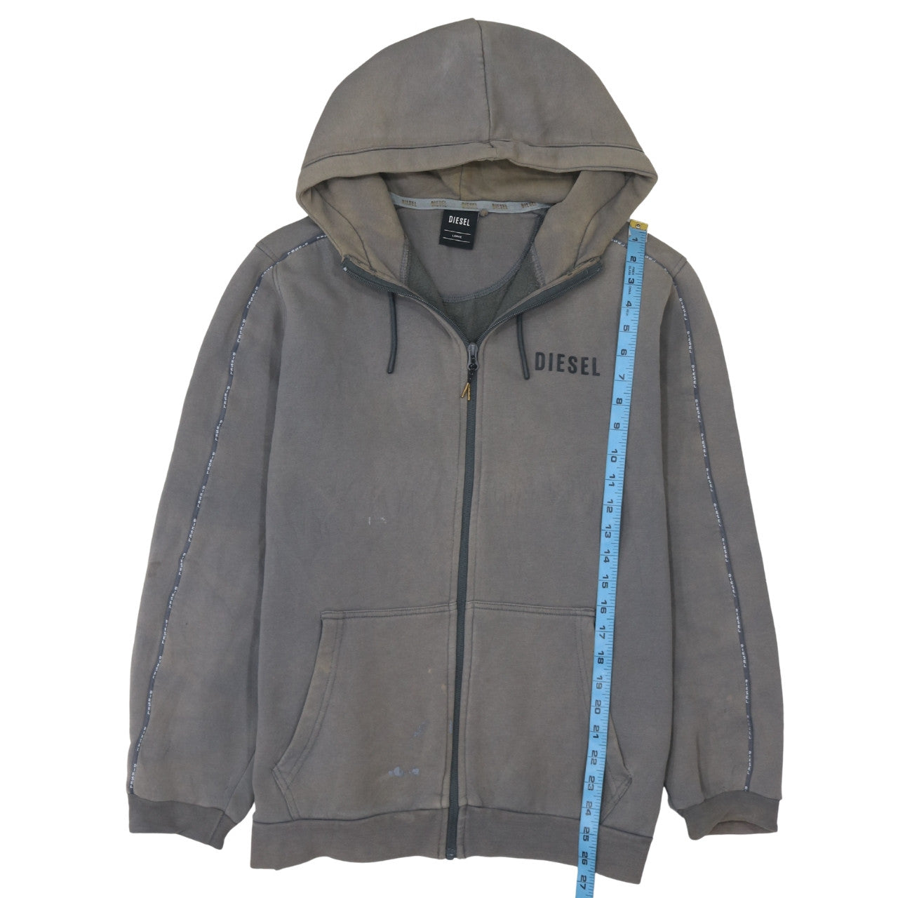 Diesel Men's Grey Full Zip Hoodie Size L Logo Cotton Blend