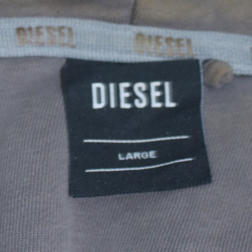 Diesel Men's Grey Full Zip Hoodie Size L Logo Cotton Blend