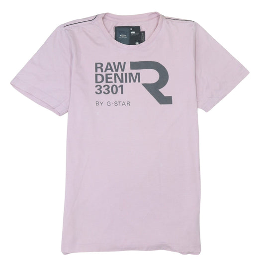 G-Star Men’s Pink RAW Denim 3301 Graphic Print Cotton T-Shirt M