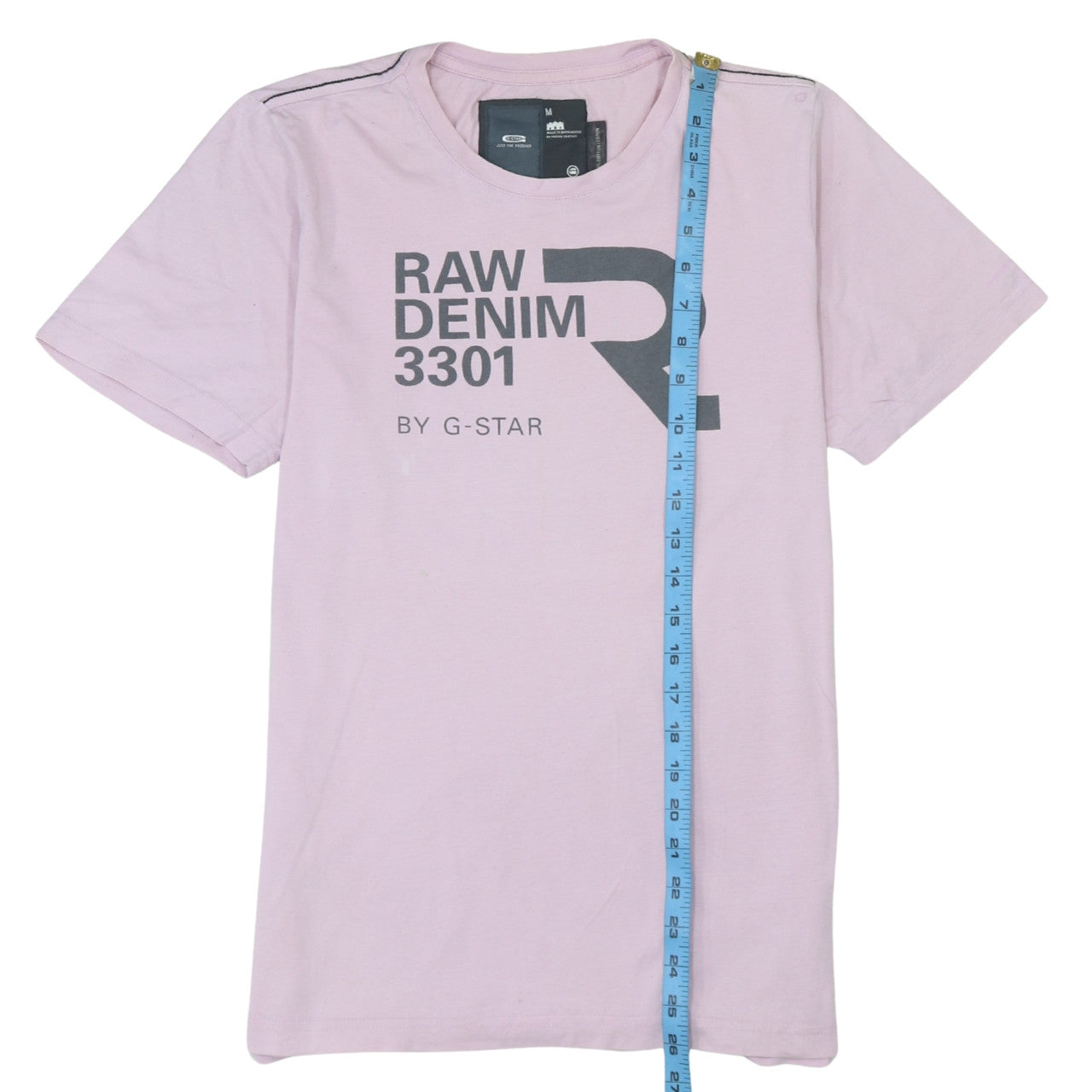 G-Star Men’s Pink RAW Denim 3301 Graphic Print Cotton T-Shirt M