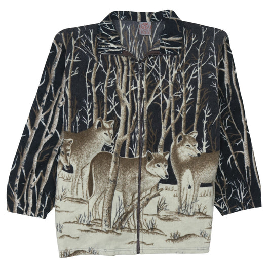 XO Jeans USA Women's Brown Animal Print Fleece Zip Jacket XL