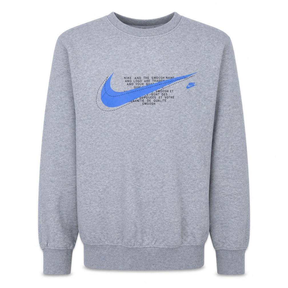 Front view of Nike Men's Grey Graphic Logo Pullover Sweatshirt, size S