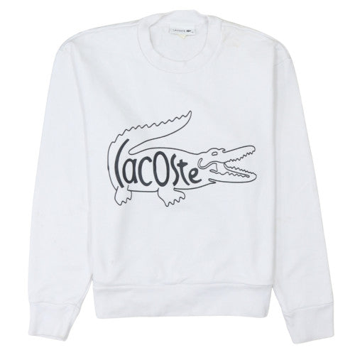 Lacoste Women White Cotton Crew Neck Pullover Sweatshirt Size 10