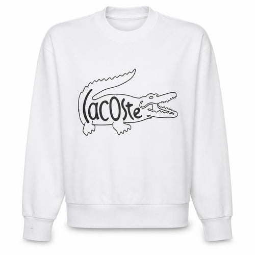 Lacoste Women White Cotton Crew Neck Pullover Sweatshirt Size 10