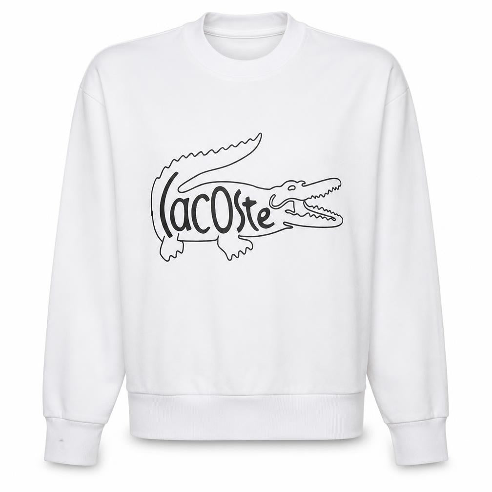 Lacoste Women White Cotton Crew Neck Pullover Sweatshirt Size 10