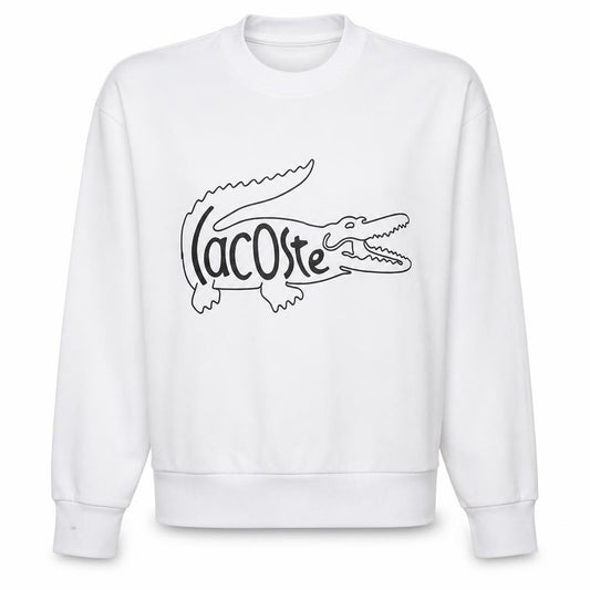 Lacoste Women White Cotton Crew Neck Pullover Sweatshirt Size 10
