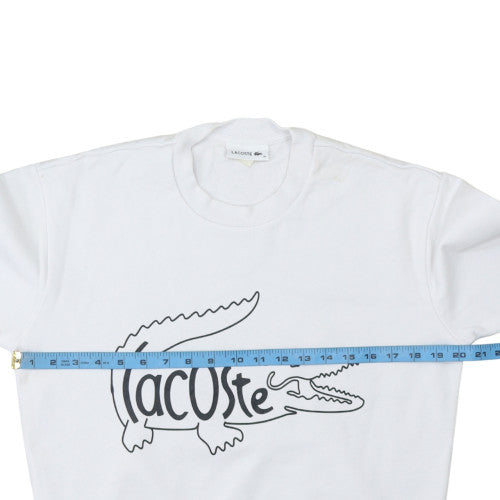 Lacoste Women White Cotton Crew Neck Pullover Sweatshirt Size 10