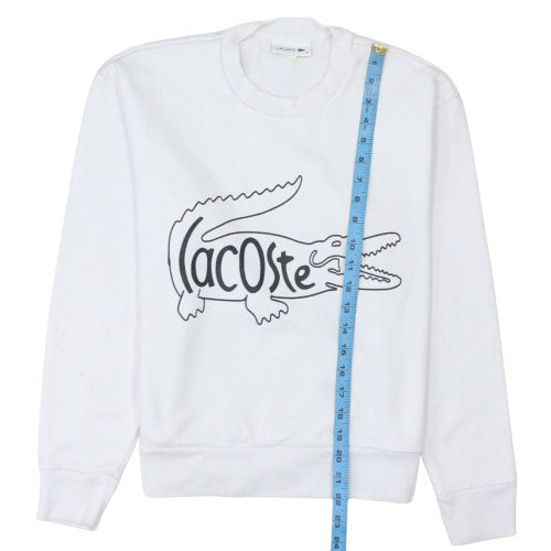 Lacoste Women White Cotton Crew Neck Pullover Sweatshirt Size 10
