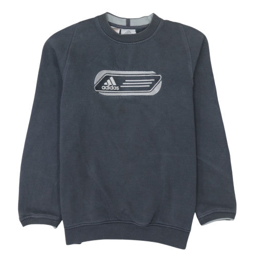 Adidas Boys Blue Crew Neck Sweatshirt Size 14 Years Logo Fleece Pullover