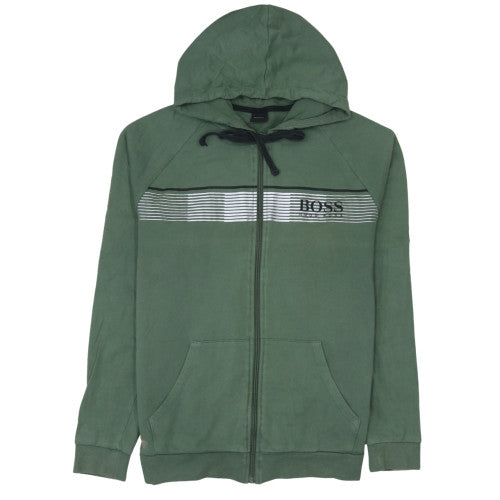 HUGO BOSS Men's Green Full Zip Hoodie Size M Cotton Casual