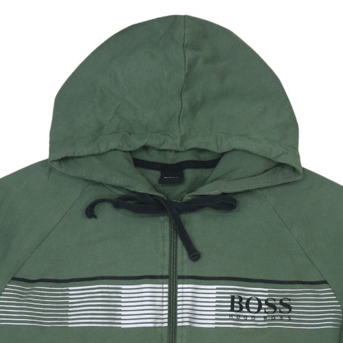 HUGO BOSS Men's Green Full Zip Hoodie Size M Cotton Casual