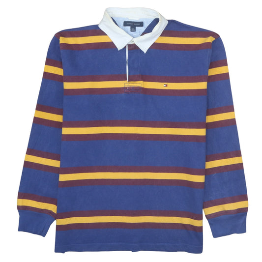 Tommy Hilfiger Men's Blue Striped Long Sleeve Polo Shirt XL