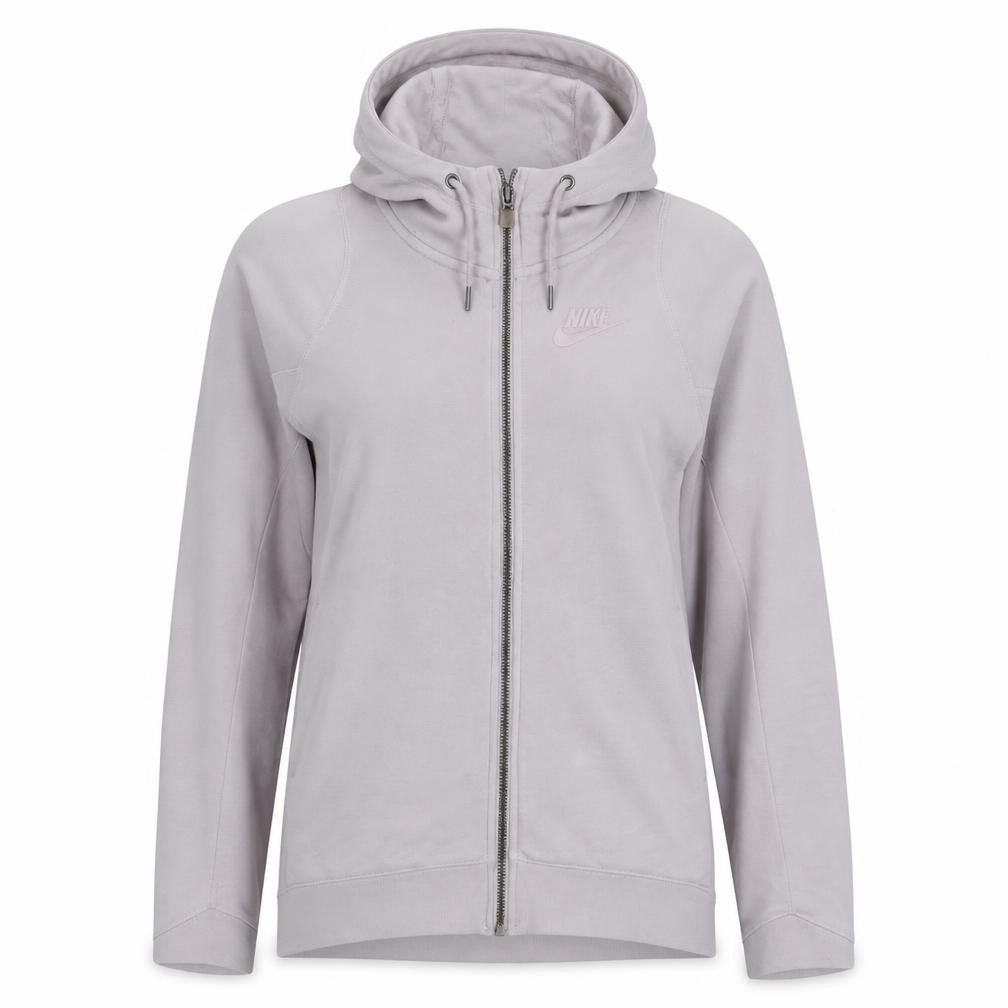 Front view of Nike Women’s Beige Full Zip Hoodie Medium Cotton Blend