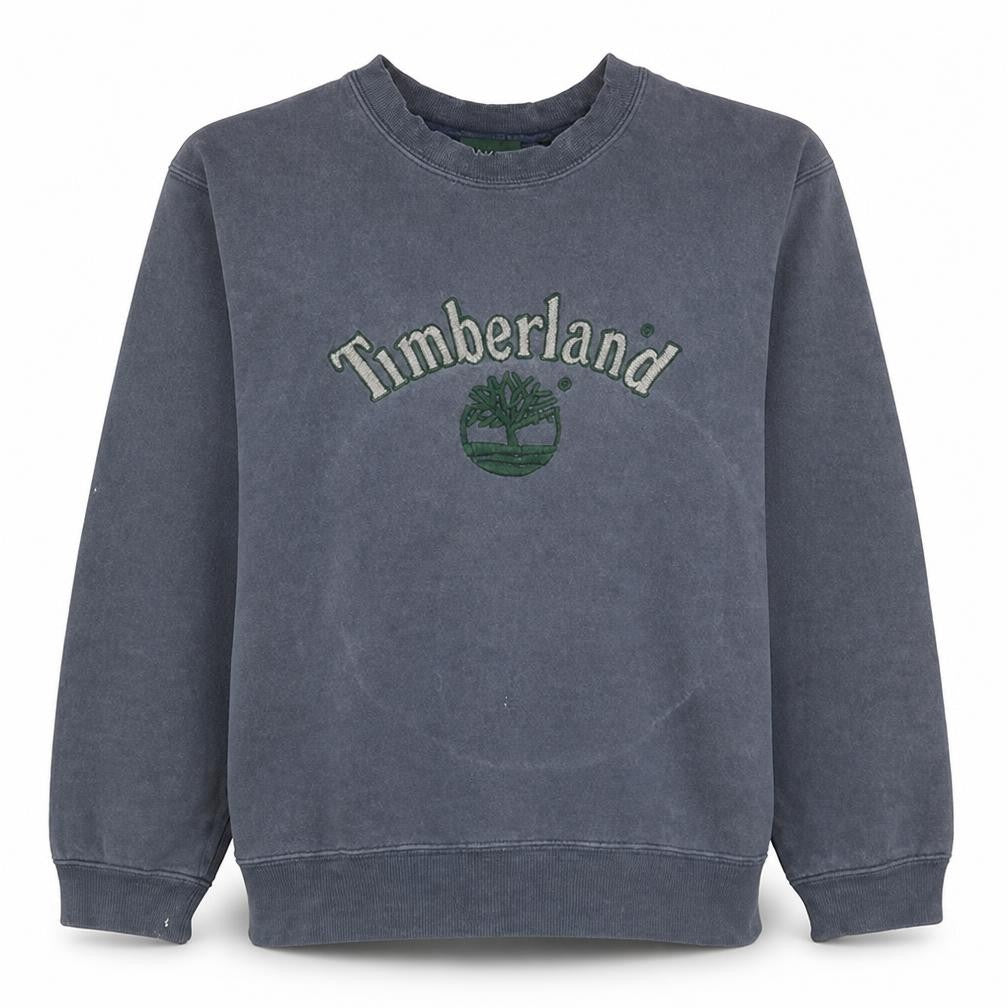 Front view of Timberland Men's Blue Embroidered Logo Pullover Sweatshirt M