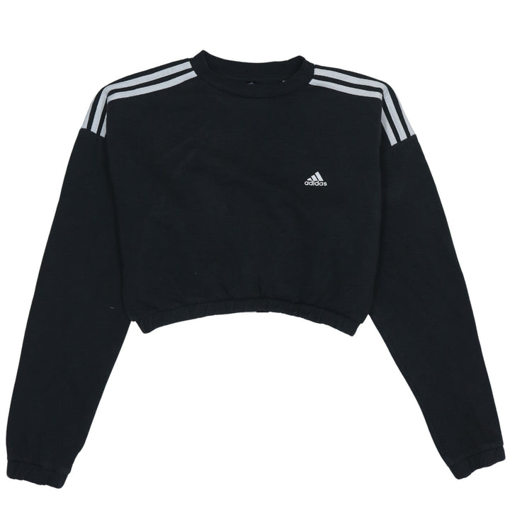 Adidas Women's Black Cropped Sweatshirt Size M Crew Neck Logo
