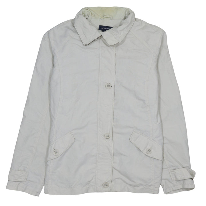 Lands' End Women White Nylon Mid-Length Jacket L