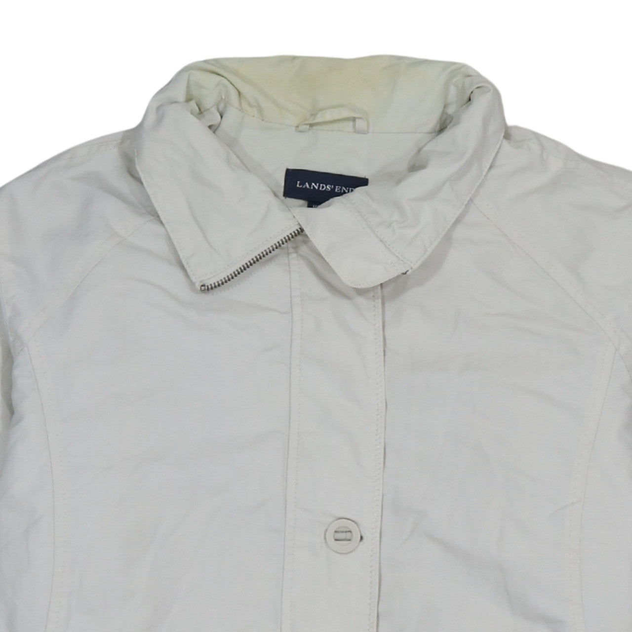 Lands' End Women White Nylon Mid-Length Jacket L