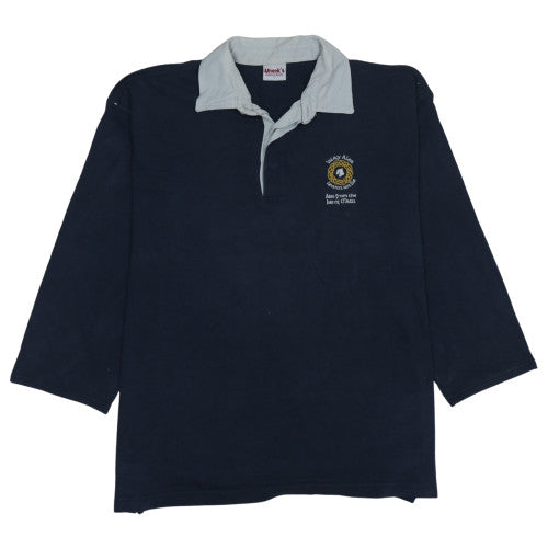 Uneek Men's Blue Rugby Polo Shirt L Embroidered Logo Cotton