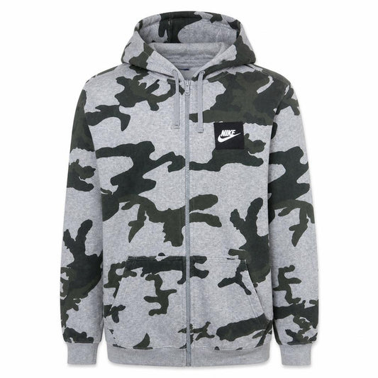Front view of Nike Men's Grey Camouflage Full Zip Hoodie M Fleece Sportswear