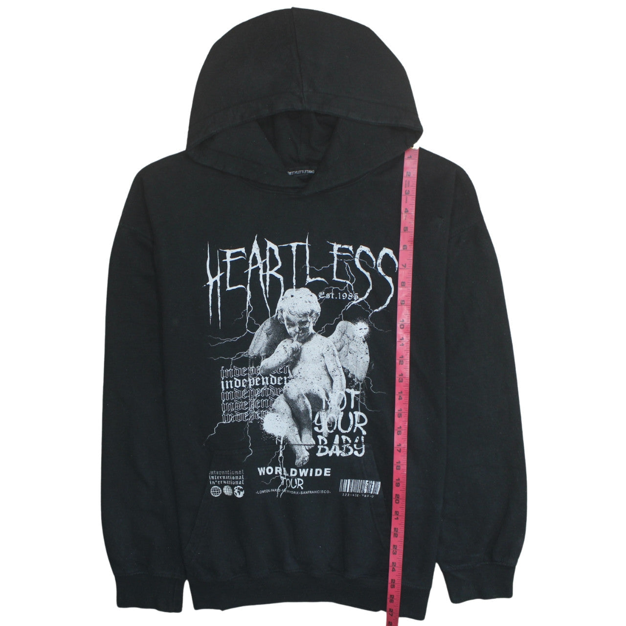 PrettyLittleThing Women Black Graphic Heartless Pullover Hoodie M