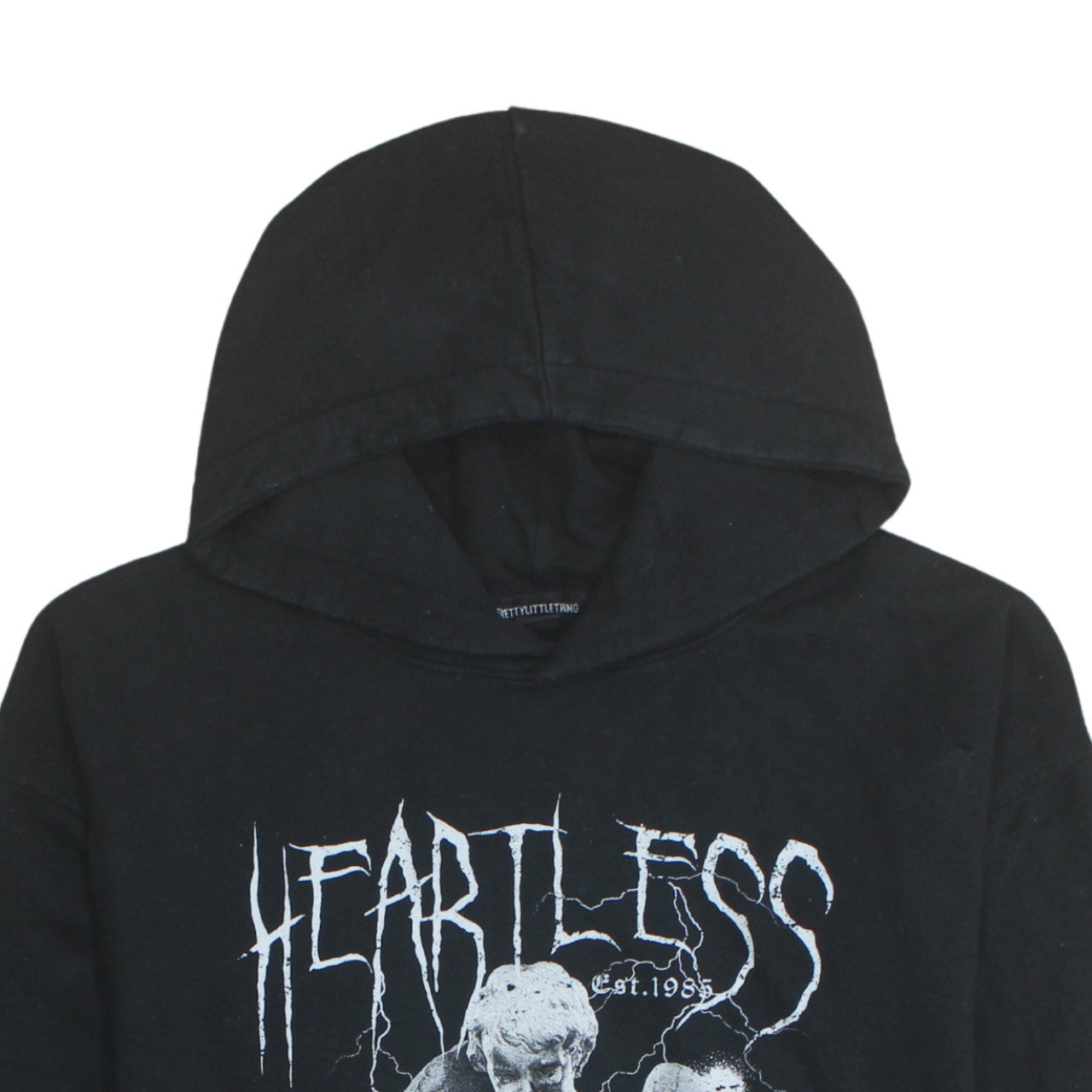 PrettyLittleThing Women Black Graphic Heartless Pullover Hoodie M