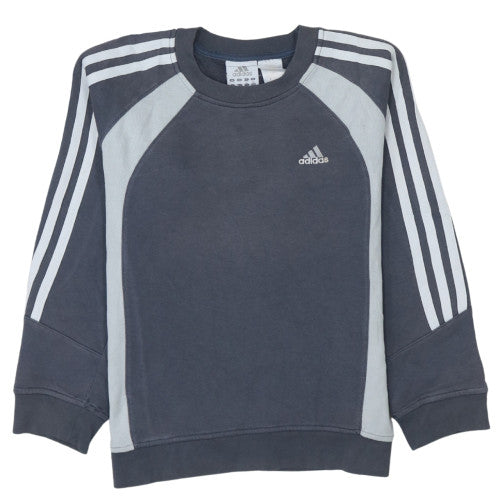 Adidas Boys Grey 10 Years Pullover Sweatshirt with Logo Stripes
