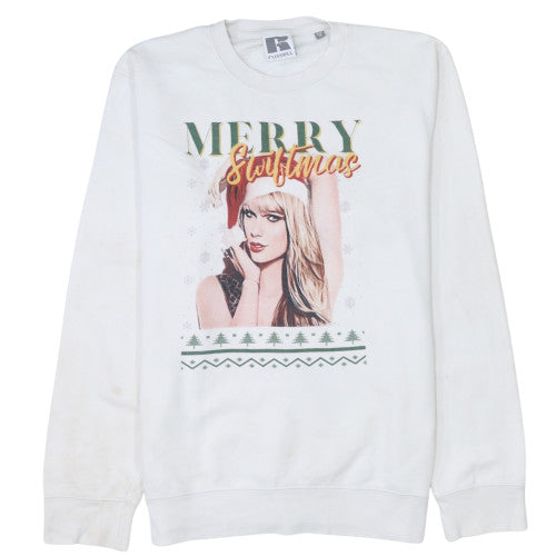 Russell Women White Christmas Graphic Pullover Sweatshirt Size M