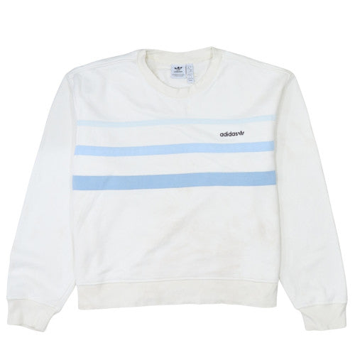 Adidas Women White Blue Crew Neck Sweatshirt Size 12 Cotton Blend