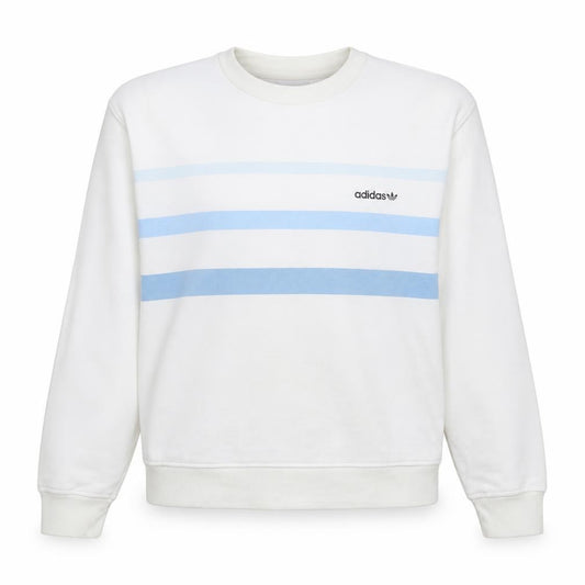 Front view of Adidas Women White Blue Crew Neck Sweatshirt, size 12, Cotton Blend