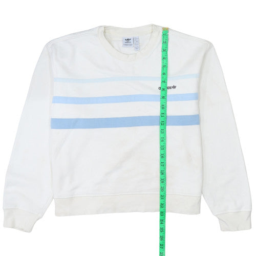 Adidas Women White Blue Crew Neck Sweatshirt Size 12 Cotton Blend