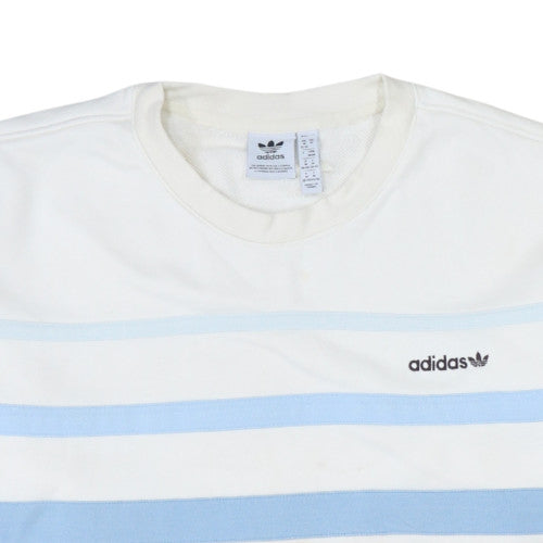 Adidas Women White Blue Crew Neck Sweatshirt Size 12 Cotton Blend