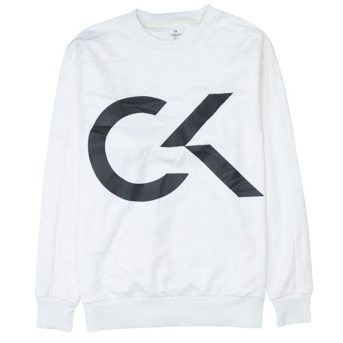 Calvin Klein Men White XS Pullover Sweatshirt Logo Fleece