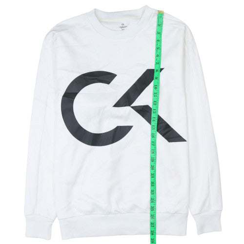 Calvin Klein Men White XS Pullover Sweatshirt Logo Fleece