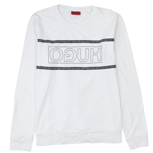 Hugo Boss Men's White XL Crew Neck Logo Sweatshirt